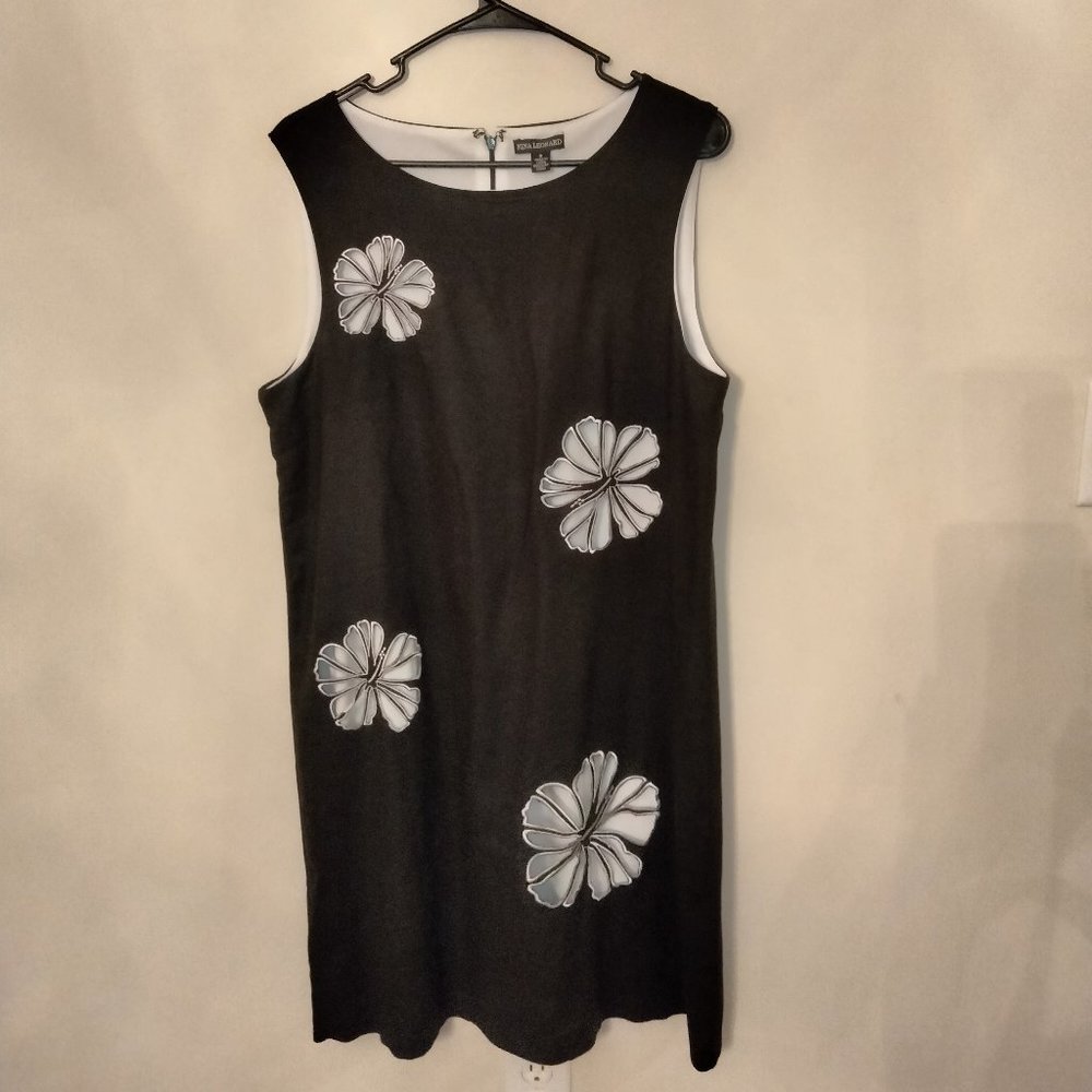 Black and white hibiscus sleeveless dress